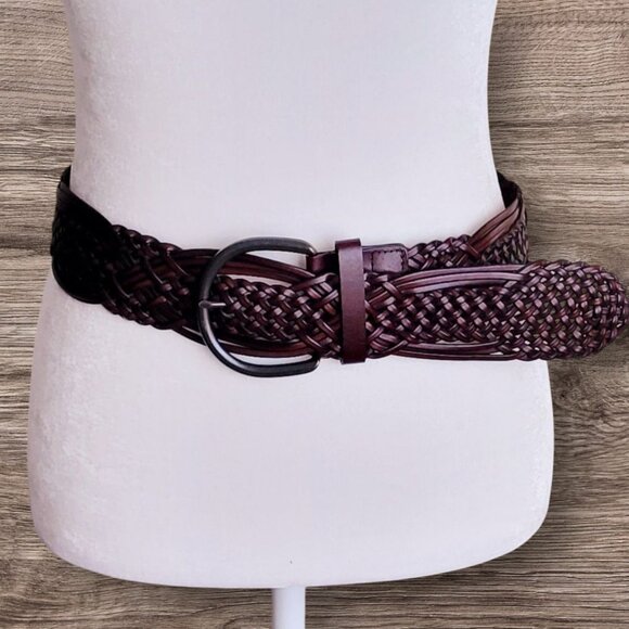 Dark Brown Leather Woven Braided Wide Western Rockabilly Belt NEW - Picture 1 of 12